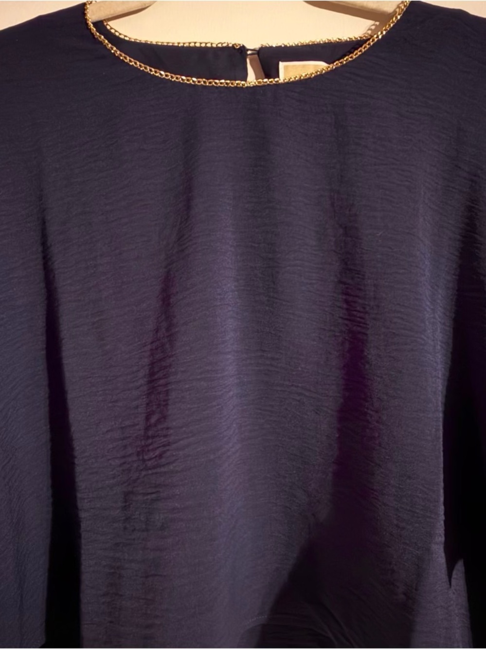 Michael Kors Midnight Navy Blouse with Gold Chain Neckline